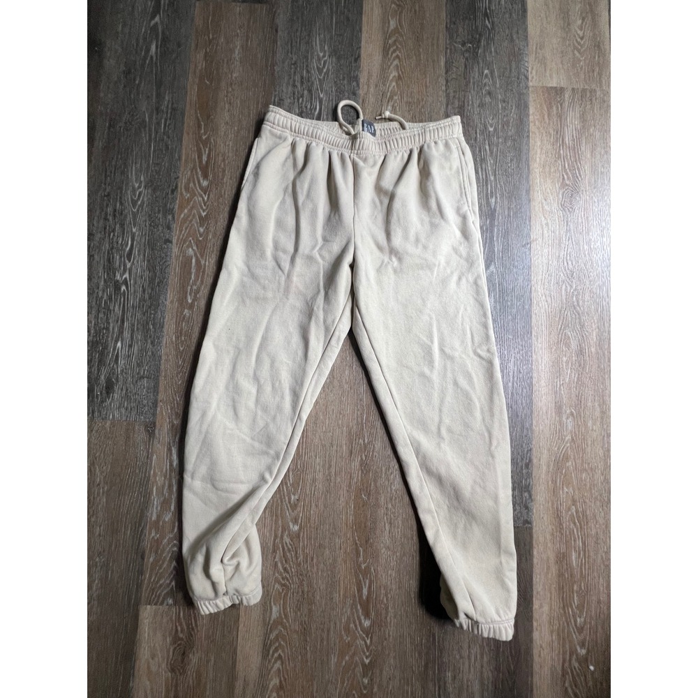 Gap Sweatpants Joggers Unisex Medium‎ Cream Fleece Drawstring Elastic Waist 471